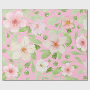 Papel De Regalo Patrón floral de primavera rosada Pastel