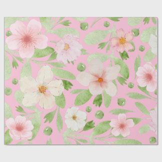 Papel De Regalo Patrón floral de primavera rosada Pastel