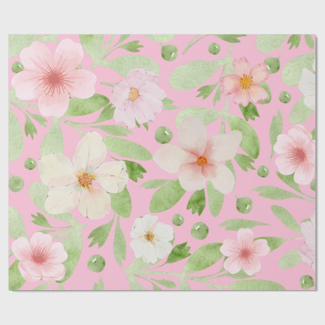 Papel De Regalo Patrón floral de primavera rosada Pastel (Superficie plana)