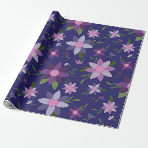 Papel De Regalo Patrón floral de primavera sobre fondo azul