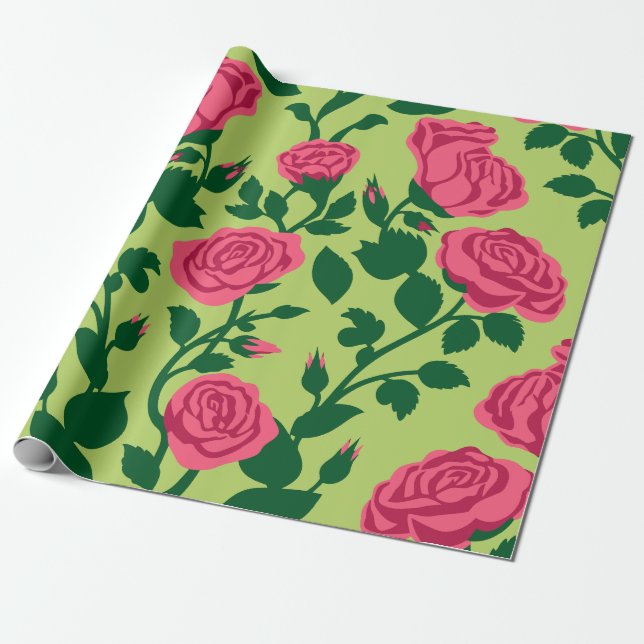 Papel De Regalo Patrón floral de rosa rosa (Desenrollado)