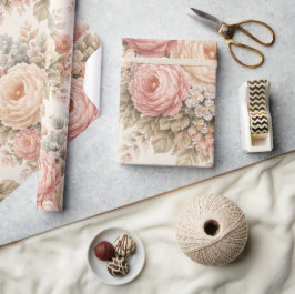 Papel De Regalo Patrón floral de rosa vintage | Pastel elegante