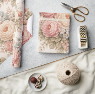 Papel De Regalo Patrón floral de rosa vintage Pastel elegante