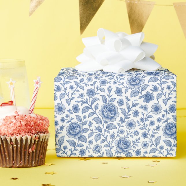 Papel De Regalo Patrón floral de Rosas azules reales (Fiesta de cumpleaños )