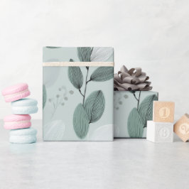 Papel De Regalo Patrón floral de salvia de hoja verde claro escand