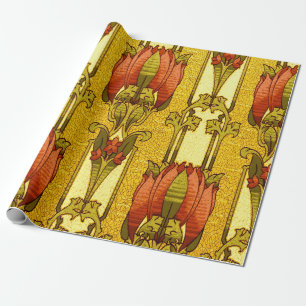Papel De Regalo Patrón floral de tulipán rojo Art Nouveau vintage
