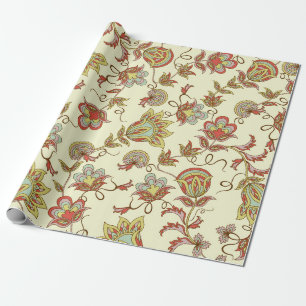 Papel De Regalo Patrón floral decorativo con plantas delicadas de