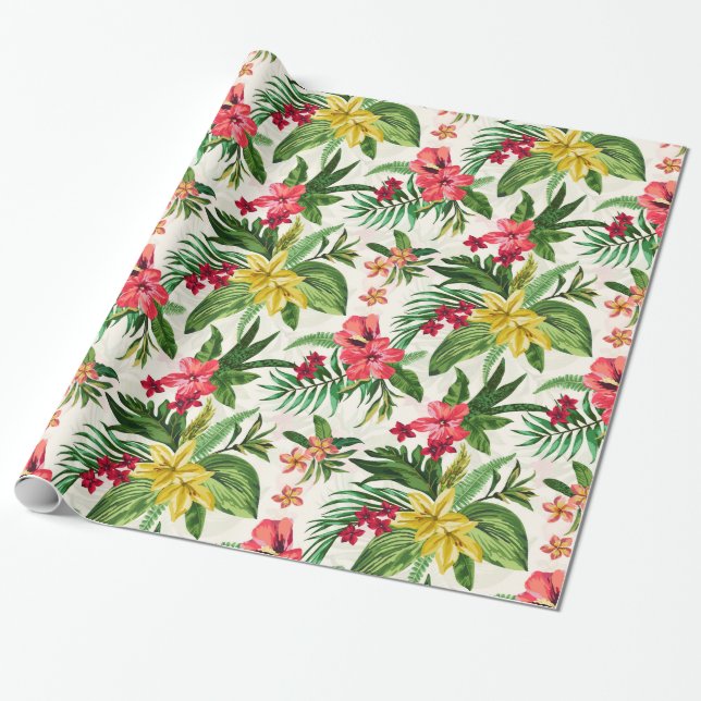 Papel De Regalo Patrón floral decorativo de Hibiscus (Desenrollado)