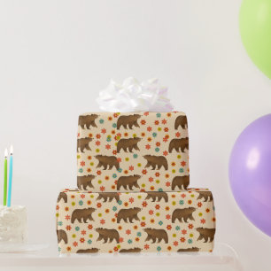 Papel De Regalo Patrón floral del oso