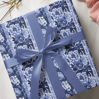 Papel De Regalo Patrón floral Delft azul y blanco