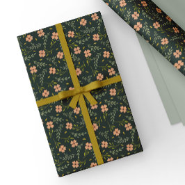 Papel De Regalo Patrón floral delicado de acuarela en verde oscuro