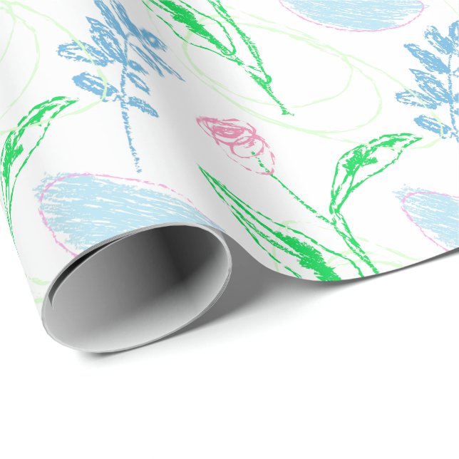 Papel De Regalo Patrón floral dibujado a mano por Pastel (Esquina del rollo)