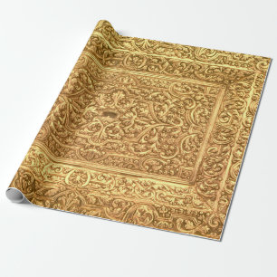 Papel De Regalo Patrón Floral Dorado Ornamental Antiguo