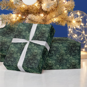 Papel De Regalo Patrón floral elegante adamascado verde
