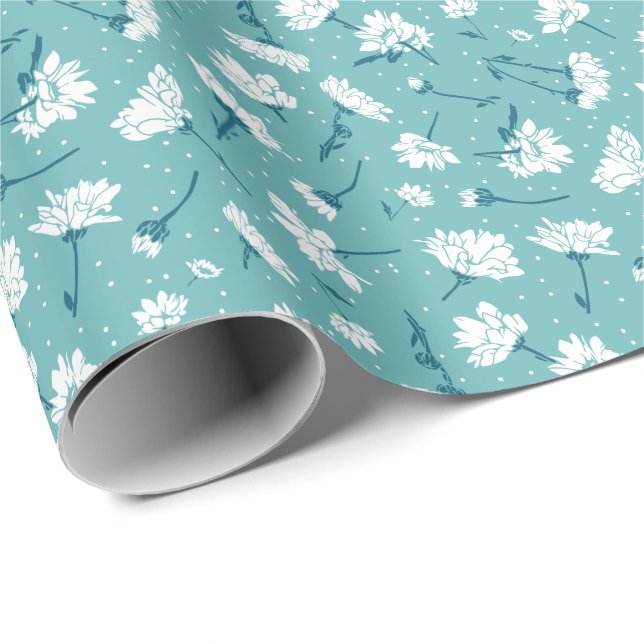 Papel De Regalo Patrón floral elegante - Botánico Verde azulado y  (Esquina del rollo)