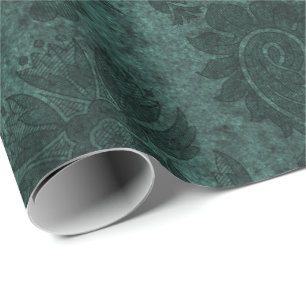 Papel De Regalo Patrón floral elegante del damasco real verde