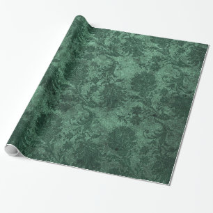Papel De Regalo Patrón floral elegante del damasco real verde
