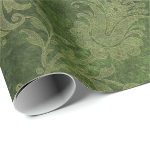 Papel De Regalo Patrón floral elegante del damasco real verde
