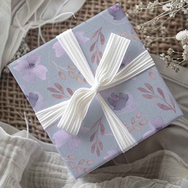 Papel De Regalo Patrón floral Elegante Morado Acuarela (Subido por el creador)