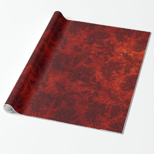 Papel De Regalo Patrón floral elegante rojo damasco real