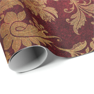 Papel De Regalo Patrón floral elegante rojo damasco real