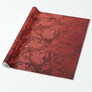 Papel De Regalo Patrón floral elegante rojo damasco real