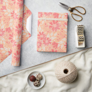 Papel De Regalo Patrón floral en tonos de melocotón de moda.