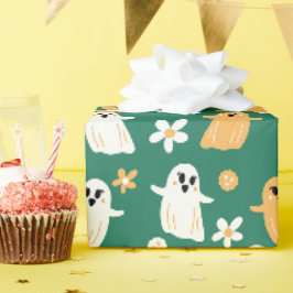 Papel De Regalo Patrón floral Fantasma de Halloween