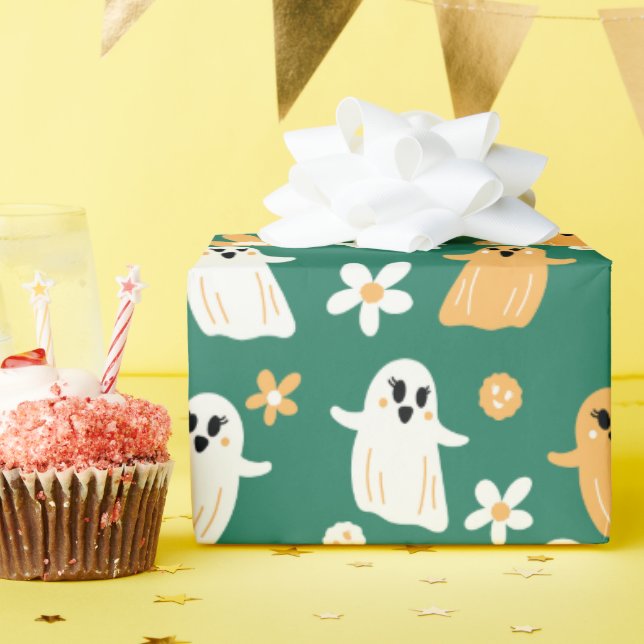 Papel De Regalo Patrón floral Fantasma de Halloween (Fiesta de cumpleaños )