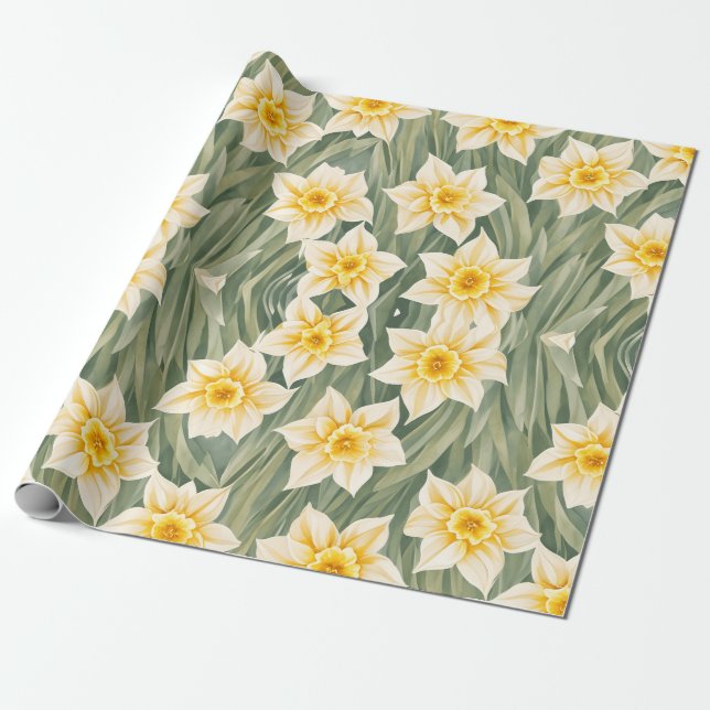 Papel De Regalo Patrón floral Flores de Daffodil (Desenrollado)