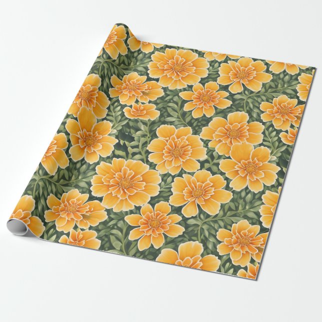 Papel De Regalo Patrón floral Flores Marigold (Desenrollado)