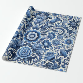 Papel De Regalo Patrón floral folklórico azul