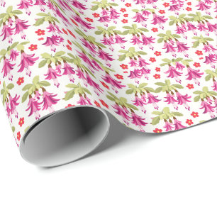 Papel De Regalo Patrón Floral Fuchsia Rosa – Botánico Retro
