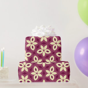 Papel De Regalo Patrón floral geométrico en Borgoña y Crema