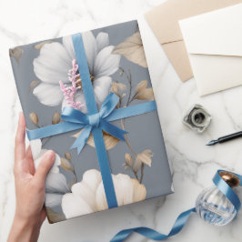 Papel De Regalo Patrón floral gris de flores neutras chic
