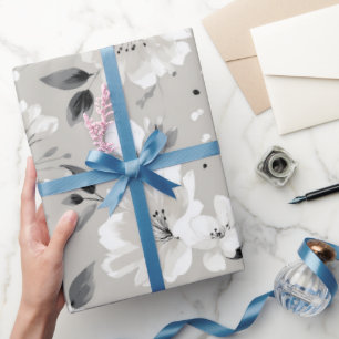Papel De Regalo Patrón floral gris de flores neutras chic