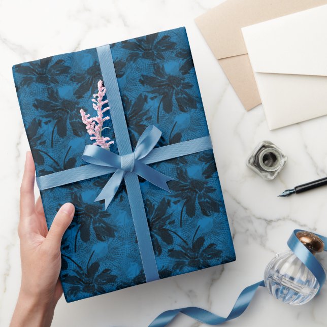 Papel De Regalo Patrón floral gris y azul. (Regalar)