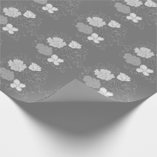 Papel De Regalo Patrón floral gris y blanco moderno