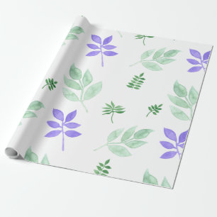 Papel De Regalo Patrón floral, hojas verdes y moradas
