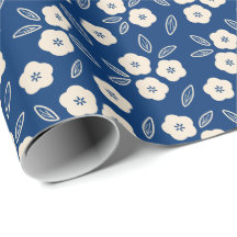 Patrón floral japonés azul oscuro y champán