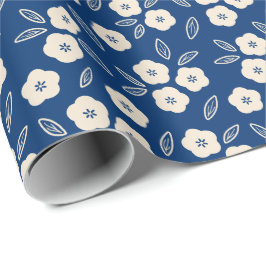 Papel De Regalo Patrón floral japonés azul oscuro y champán