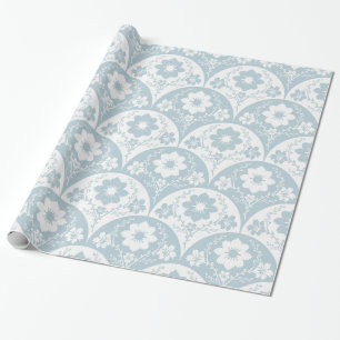 Papel De Regalo Patrón floral japonés en azul suave y blanco