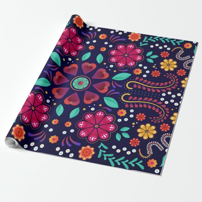 Papel De Regalo Patrón floral mexicano  (Desenrollado)