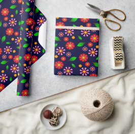 Papel De Regalo Patrón floral minimalista moderno azul oscuro