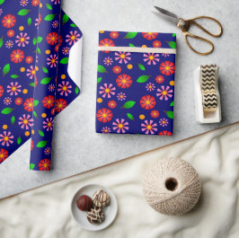 Papel De Regalo Patrón floral minimalista moderno azul oscuro medi