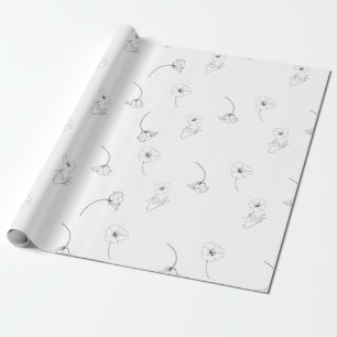 Papel De Regalo Patrón floral mínimo moderno negro y blanco