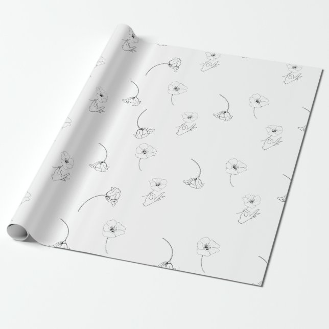 Papel De Regalo Patrón floral mínimo moderno negro y blanco (Desenrollado)
