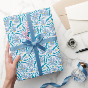 Papel De Regalo Patrón floral moderno del Blue Boho Mid Century