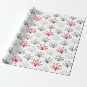 Papel De Regalo Patrón floral moderno rojo y gris