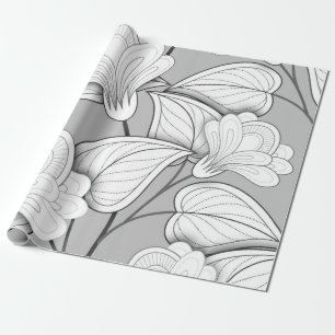 Papel De Regalo Patrón floral monocromo impecable. Hand Drawn Flo